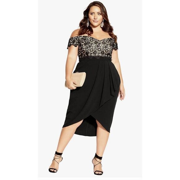CITY CHIC Plus Size Lace Glamour Dress Black M/18 NWT - Picture 1 of 4